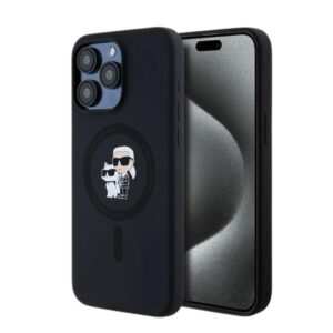 Θήκη Σιλικόνης Karl Lagerfeld iPhone 15 Pro Max Magsafe Karl & Choupette Heads Μαύρο